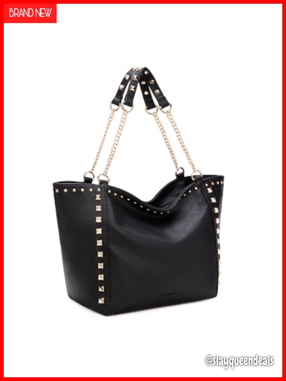 Oversized Hobo Tote Vegan Leather Studded Chain Handbag for Women
